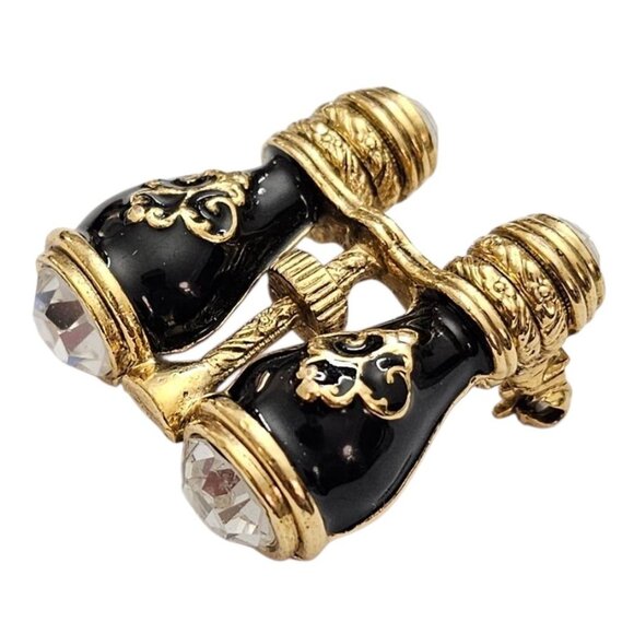 1928 Brand Opera Glasses Brooch Binoculars Clear Rhinestone Pin - Picture 2 of 10